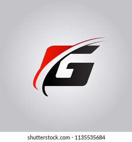 initial G Letter logo with swoosh colored red and black