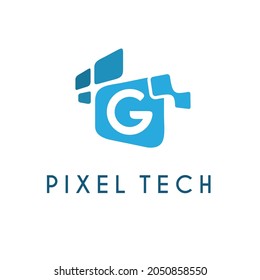 Letra inicial G con píxel para tecnología de base de datos multimedia Información y concepto de diseño de logotipos empresariales de Internet