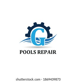 Initial G letter for swimming pools and aquatic venue repairing, setting and service company logo template 