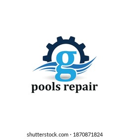 Initial g letter for swimming pools and aquatic venue repairing, setting and service company logo template