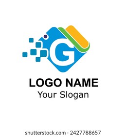 Initial G Letter and Wallet with Digital Pixel for Technology, Digital Payment, Transaction Logo Idea