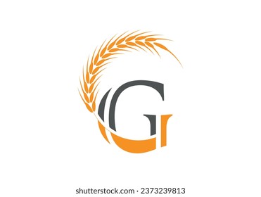 Initial G Letter with Wheat Grain for Bakery, Bread, Cake, Café, Pastry, Healthy Food, Cafeteria, Home Industries Business Logo Vector Idea