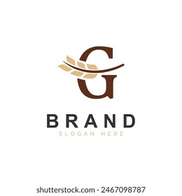 Initial G Letter with Wheat Grain for Bakery, Bread, Logo Design Vector Icon Illustration