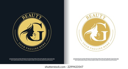 initial g logo design with beauty women icon and creative concept premium vector