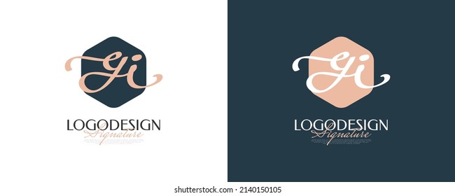 Initial G and I Logo Design in Elegant and Minimalist Handwriting Style. GI Signature Logo or Symbol for Wedding, Fashion, Jewelry, Boutique, and Business Identity