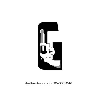 pistola de silueta de diseño de logotipo g inicial