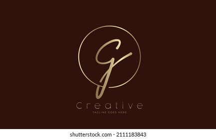 Initial G Logo. hand drawn letter G in circle with gold colour. usable for business. personal and company logos. vector illustration