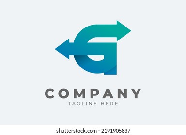 Initial G logo. letter G with arrow in gradient colour logo design inspiration, usable for brand and company logos