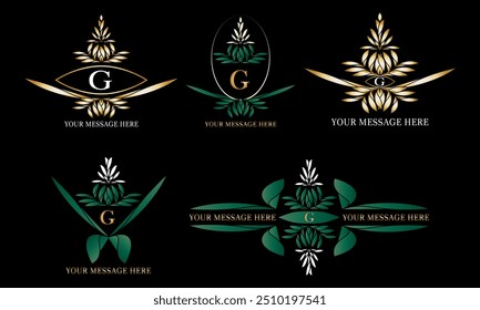 Conjunto de logotipo G inicial. Premium, lujo, vintage, diseño de la insignia, estilo del marco con el ornamento floral. Vector colección buena para el monograma.