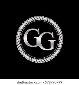 initial g and g logo silver metallic with metal circle rope frame border decorative