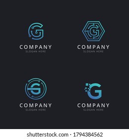 Initial G logo with technology elements in blue color 