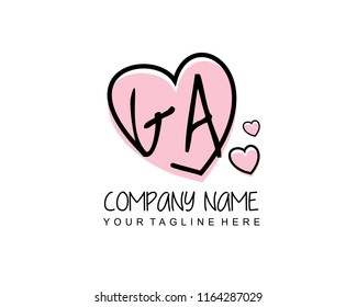Initial G A with love logo template vector