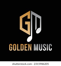 Erste Buchstaben G und M mit einem Logo für die Musiknote, einzeln auf schwarzem Hintergrund