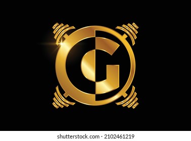 Initial G monogram alphabet with a barbell. Lifting vector logo design. Modern vector logo for bodybuilding, gym, fitness club, business, and company identity