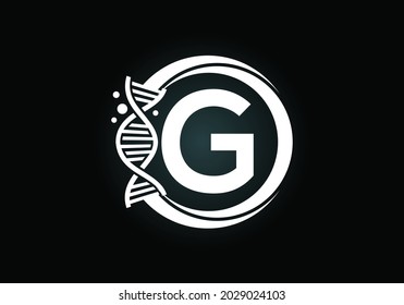 Initial G monogram alphabet in a circle with DNA. Genetics logo design concept. Font emblem. Logo for medicine, science, laboratory, business, and company identity