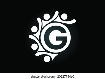 Initial G monogram alphabet with connecting people. Team, cooperation logo sign symbol. Font emblem. Logo for corporate business collaboration and great work