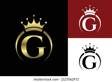 Initiales G-Monogramm-Alphabet mit einer Krone. Königin, König, Luxussymbol der Königin. Schriftemblem.