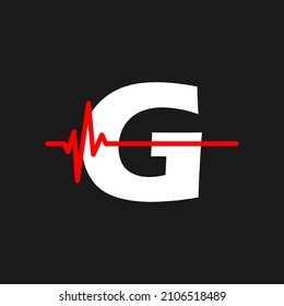 Initial g monogram alphabet with health Pulse. Heartbeat logo icon design vector. Font emblem. Logo for medical or health business, and company identity