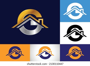 Initial G monogram alphabet with the roof. Home or house sign. Real estate logo concept. Font emblem. Modern vector logo for Real estate business and company identity.