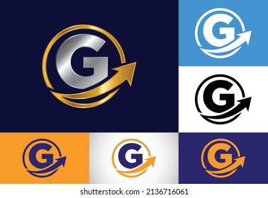 Initial G monogram alphabet symbol design incorporated with the arrow. Financial or success logo concept. Font emblem. Logo for business and company identity