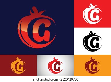 Initial G monogram alphabet with tomato. Tomato logo design template. Font emblem. Modern vector logo for organic food business, and company identity