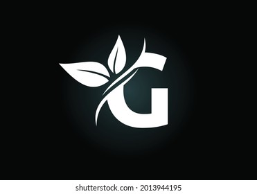 Initial G monogram alphabet with two leaves. Green, eco-friendly logo concept. Modern vector logo for ecological business and company identity