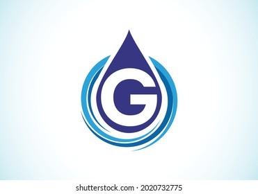Alfabeto monocasco inicial G con gota de agua en espiral. Plantilla vectorial de diseño de logotipo de cascada. emblema de letra. Logo vectorial moderno para identidad empresarial y de empresa