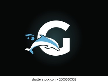 Alfabeto inicial G monograma con un diseño de logo Dolphin. Icono de Animal acuático. emblema de letra. Logotipo vectorial moderno para identidad empresarial y de empresa.