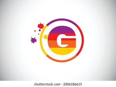 Initial G monogram letter alphabet in a circle with brush splash. Font emblem. Modern vector logo design for painting business and company identity. 