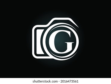 Initial G monogram letter alphabet with a camera icon. Photography logo vector illustration. Modern logo design for photography business, and company identity.