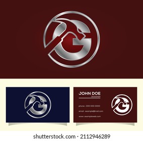 Initial G monogram letter alphabet with a Hammer. Repair, renovation, and construction logo.