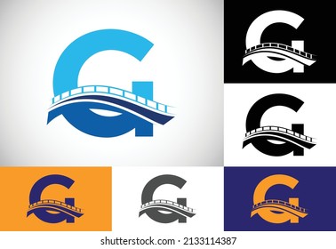 Initial G monogram letter alphabet with bridge sign. Abstract bridge logo design template. Modern vector logo for construction business and company identity.