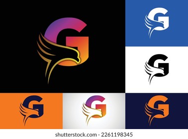 Initial G monogram letter with Eagle head negative space symbol. Creative Eagle head logo design