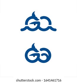 initial G O letter logo whale design