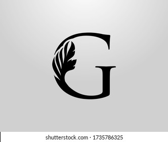 Initial G Swirl Logo. Classic G Letter Design Vector with Black Color and Floral Hand Drawn.