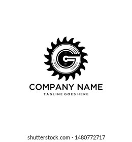 Initial G in wood saw for timber cutting company logo design.