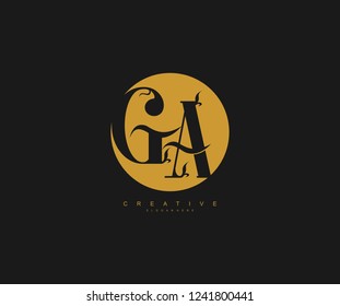 Initial GA Letter Inside Golden Circle Organic Plant Stylish Monogram Logotype