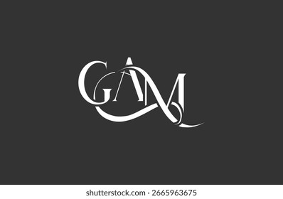 Diseño inicial del logotipo de la carta GAM. Diseño elegante del logotipo del monograma con los Elementos decorativos y la tipografía