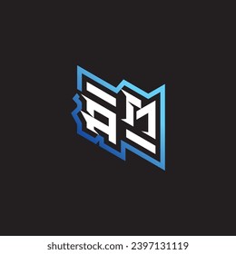AM initial gaming team, youtube, twitch and clipart stock illustration logo