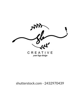 Tipografía de marca botánica de escritura a mano con logotipo GB inicial