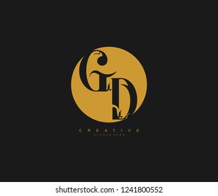 Initial GD Letter Inside Golden Circle Organic Plant Stylish Monogram Logotype