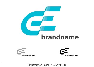 Initial GE abstract wave letter for progress technology business identity logotype concept. G E art overlap typography brand sign vector isolated logo template illustration
