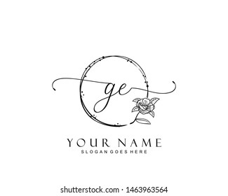 Initial GE beauty monogram and elegant logo design, handwriting logo of initial signature, wedding, fashion, floral and botanical with creative template.