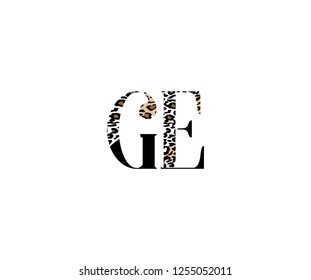 Initial GE Letter with Luxury Leopard Pattern Logotype