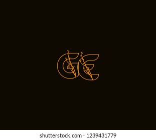 Initial GE Letter Outline Linked Luxury Ornate Leaf Monogram Logotype