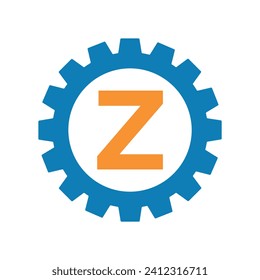 Logotipo inicial de engranaje combinado con la plantilla de vector letra Z