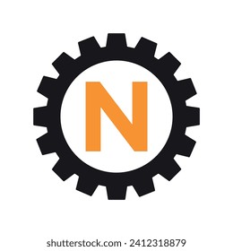 Initial Gear Logo combine with letter N vector template