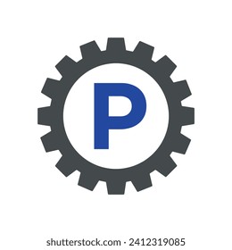 Initial Gear Logo combine with letter P vector template