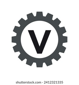 Initial Gear Logo combine with letter V vector template