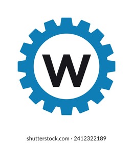 Logotipo de engranaje inicial combinado con la plantilla de vector letra W